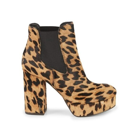Sam Edelman Womens Abella Leopard Calf Hair Chelsea Chunky Heel Boots 38 7.5 - Picture 1 of 11